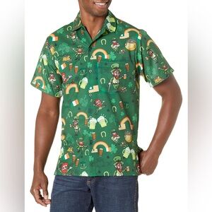 Streetwear Holiday St. Patrick’s Day Graphic Hawaiian Button Down – Green – L